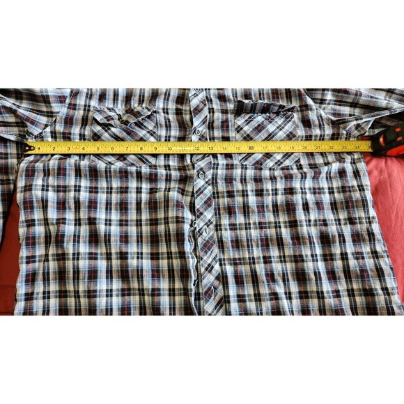 Eighty Eight Men’s XXL Blue Black Plaid Button Down Shirt Long Sleeve Pockets - Picture 10 of 12